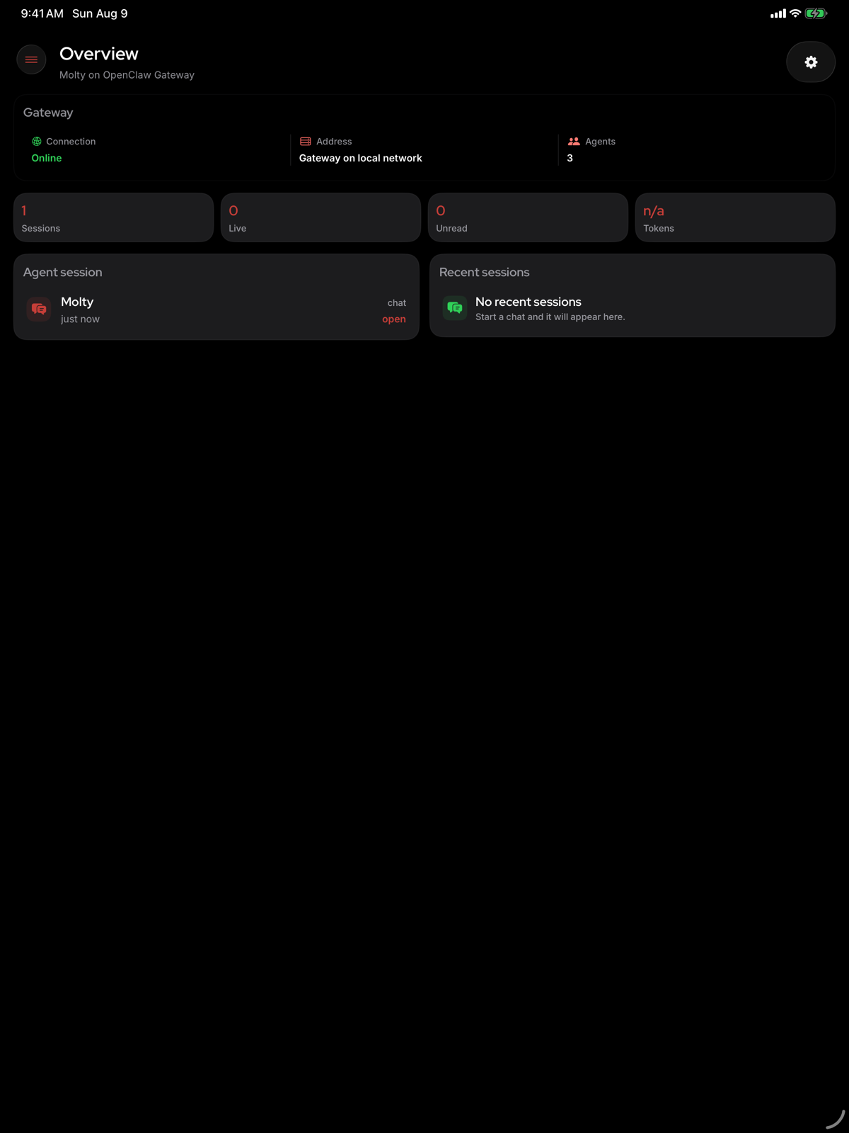 Панель управления OpenClaw на планшете